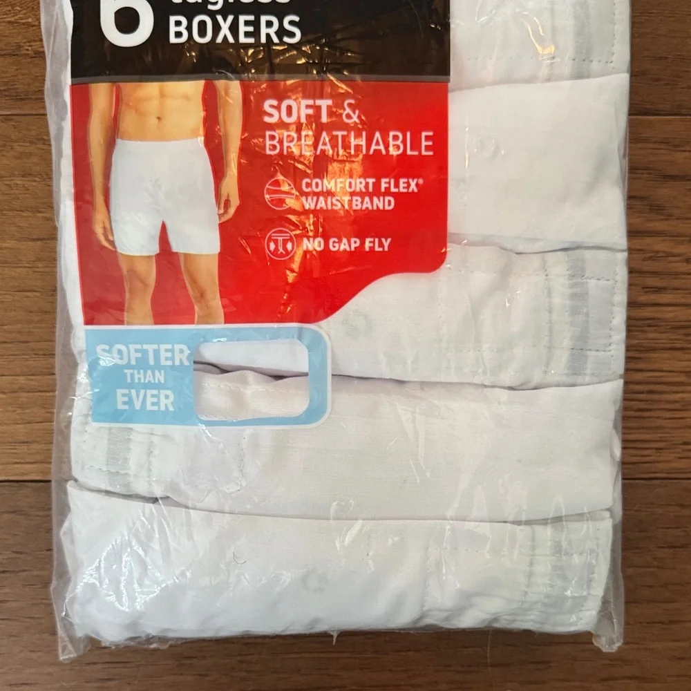 NWT Hanes Men's White Tagless Boxer Briefs Value Pack - 6 Pack